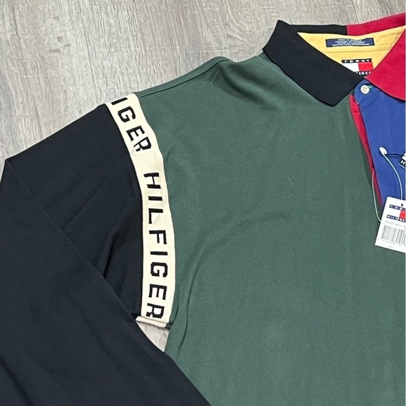 NWT New Old Stock XXL Tommy Hilfiger Color block Long Sleeve Polo Shirt - Picture 3 of 9